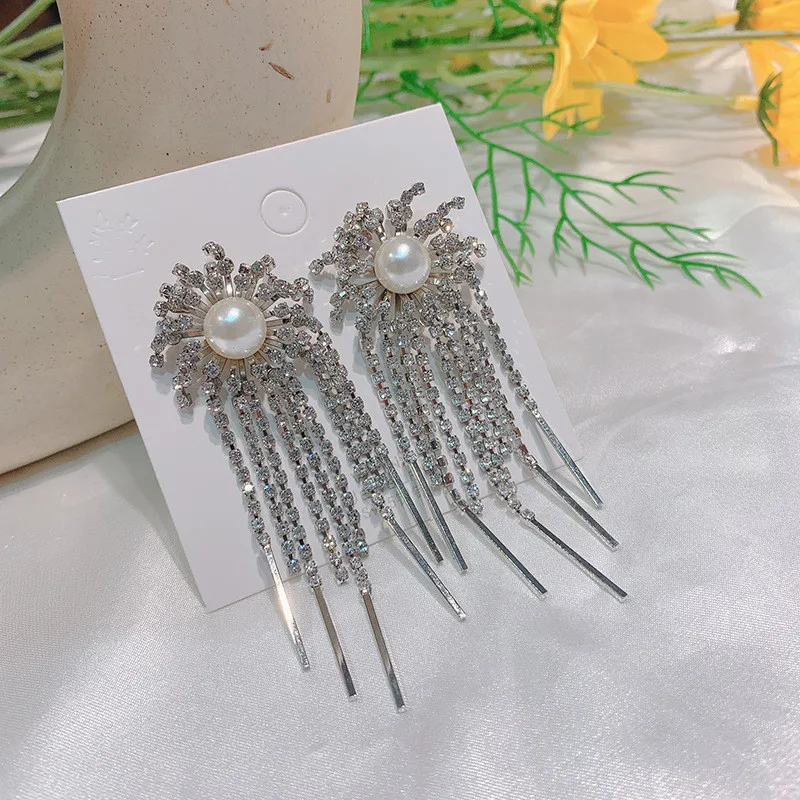 Женские Висячие серьги FYUAN Shine с кристаллами и длинные кисточками в Корейском