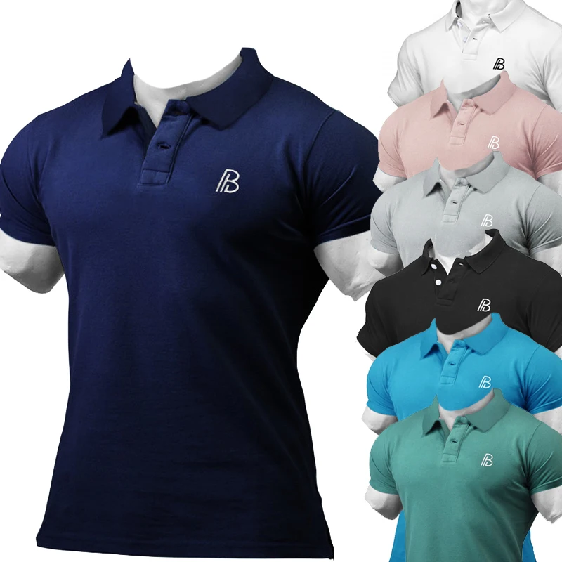 

Футболка мужская облегающая с отложным воротником, Спортивная рубашка из хлопка, летний топ для фитнеса, для спортзала