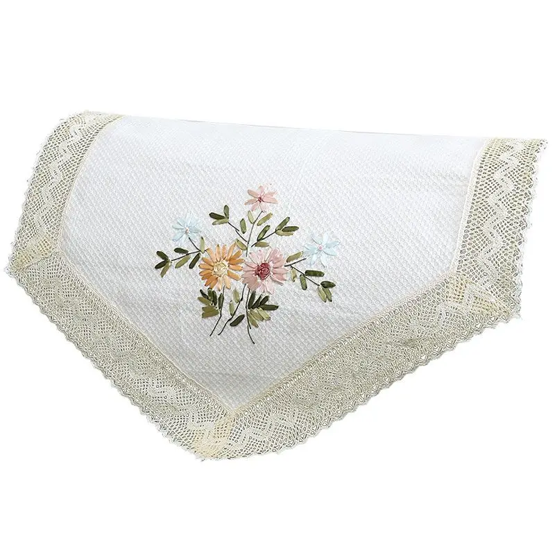 

Handmade ribbon embroidered lace sofa back scarf Simple and Modern Style White Cotton Thickened Dust-proof Fabric Handkerchief