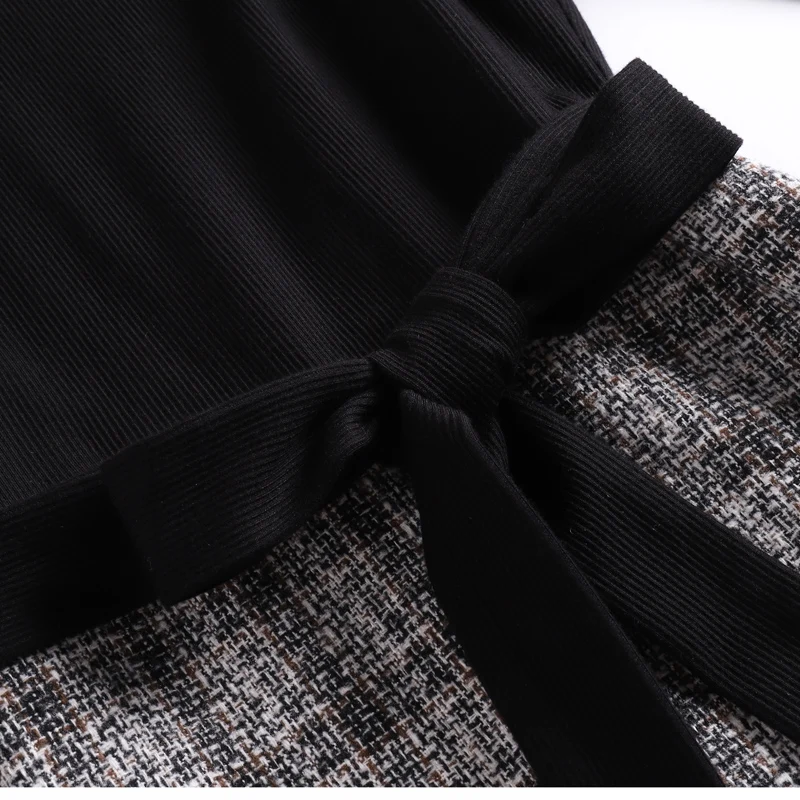 EC.MS платье из двух частей черный топ и клетчатая юбка элегантные офисные женские