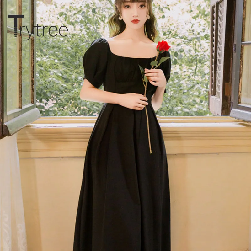 

Trytree 2020 летнее женское Повседневное платье с квадратным воротником элегантное однотонное ТРАПЕЦИЕВИДНОЕ винтажное модное темпераментное ...