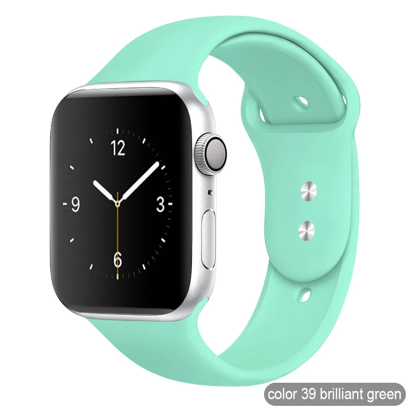 Цветной мягкий силиконовый спортивный ремешок для Apple Watch серии 1 2 3 4 5 38 мм 42 мм резиновый ремешок для часов 40 мм 44 мм iWatch 4/5 - Цвет ремешка: 39 brilliant green