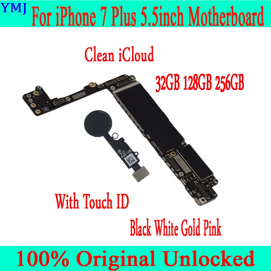С Touch ID для iphone 7 Plus материнская плата + без iCloud 100% Оригинал разблокирован черный