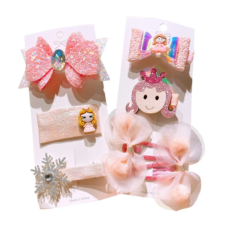 

4pc/3pc Cartoon Hair Clip Cute Bow Fabric Hairpin Pink Blue Tiara Lovely Baby Snap Clip Hair Accessories for Girls Gift Jewelry