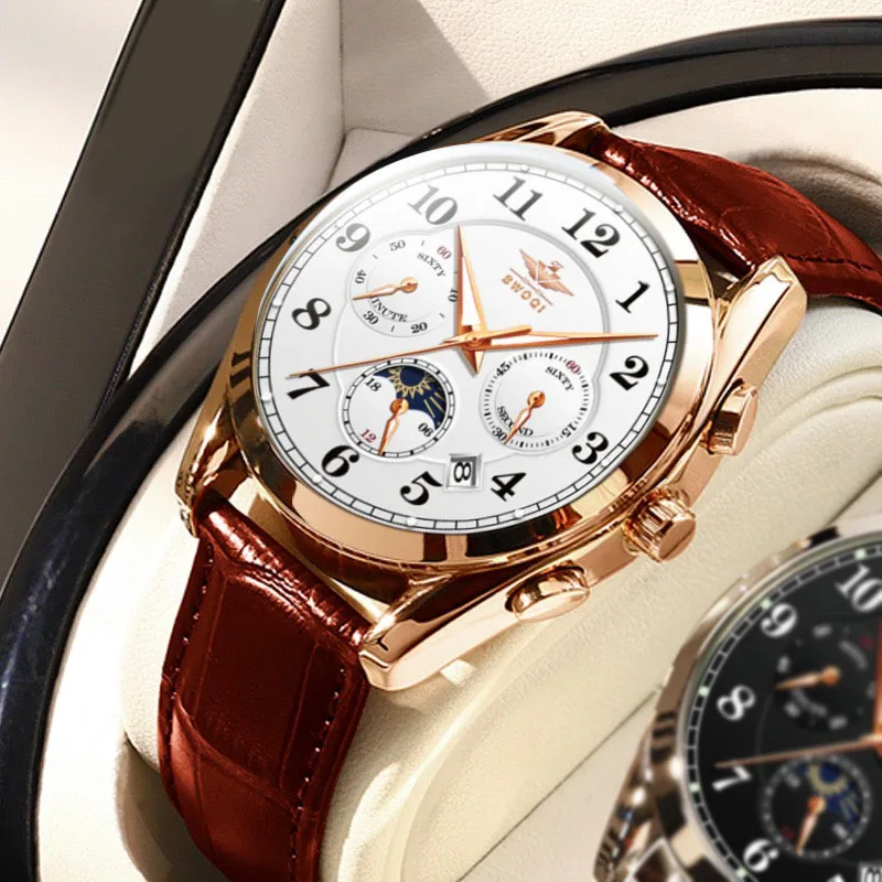 

BWOQI brand,2021 new men's watch, waterproof noctilucent with calendar quartz watch, steel band watch, belt watch