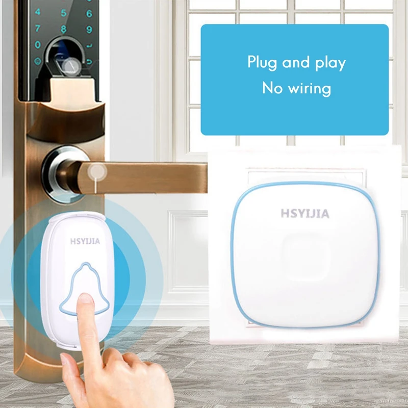 

HSYIJIA Home Security Welcome Wireless Doorbell Smart Chimes Door Bell Alarm 38 Songs with Waterproof Contact Button US Plug