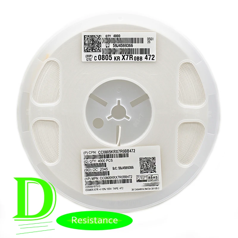 

4000 шт. SMD керамический конденсатор 0805 472 НФ 10% K 100 в CC0805KRX7R0BB472