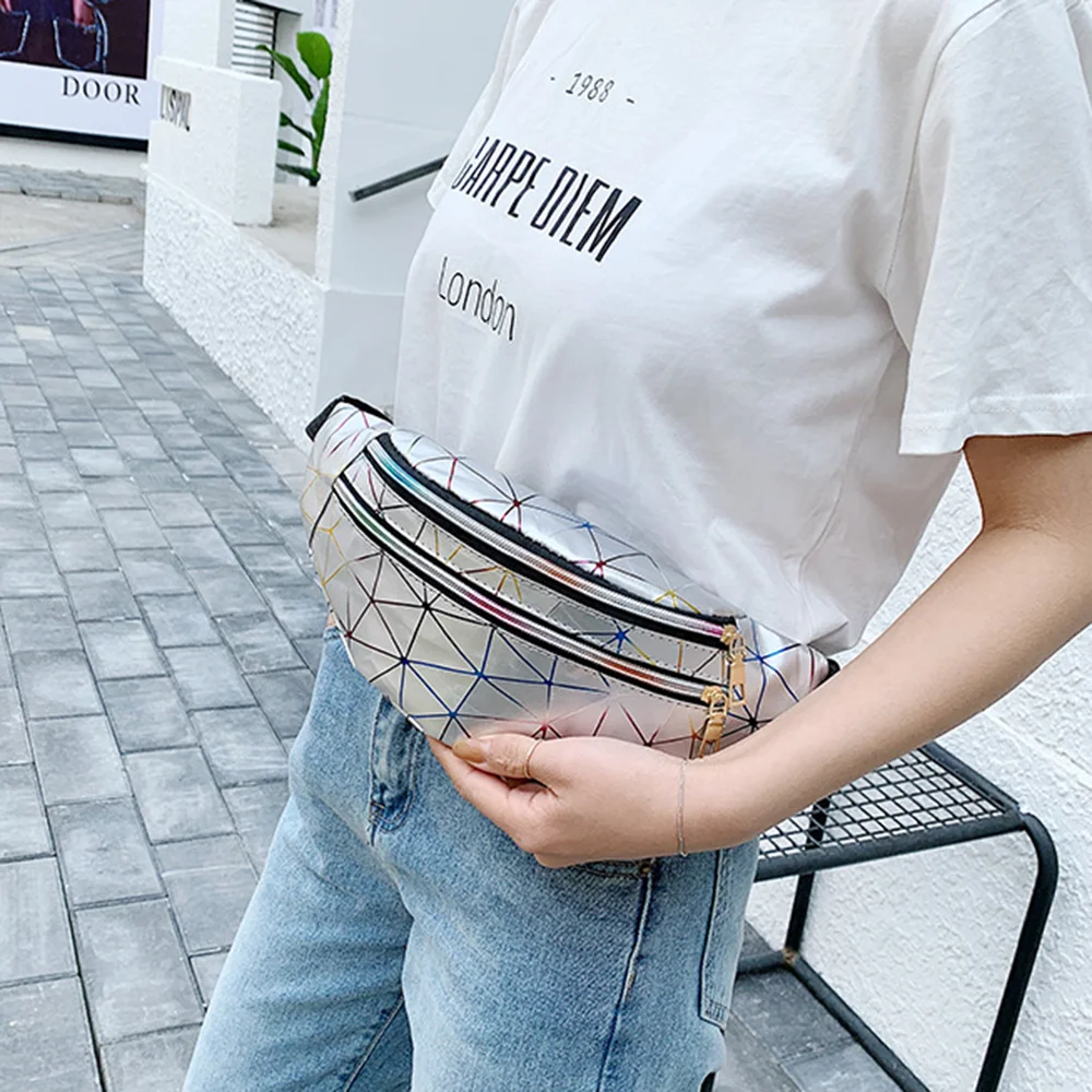 

Holographic Fanny Pack Women Waist bag Female Belt Bag Girls Fashion Geometric Waist Packs Laser Chest Phone Pouch