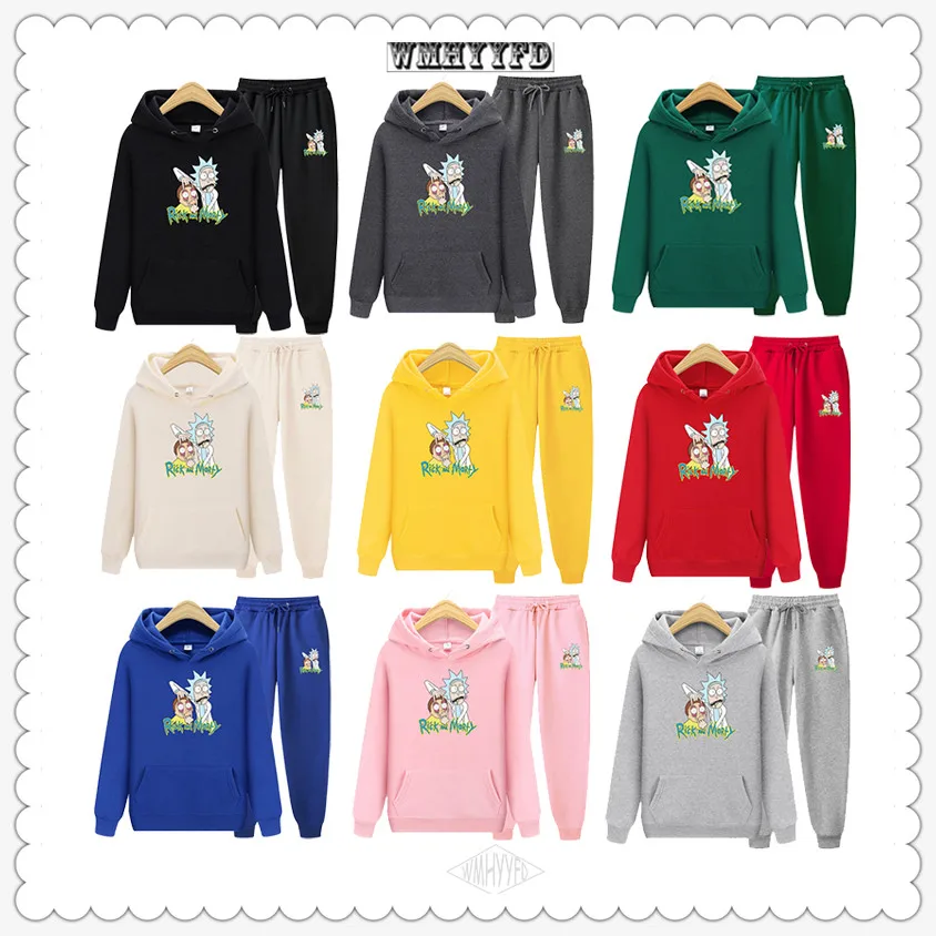 Осень Зима горячие комплекты Koop Heren Рик Морти Толстовка и Broek Повседневная