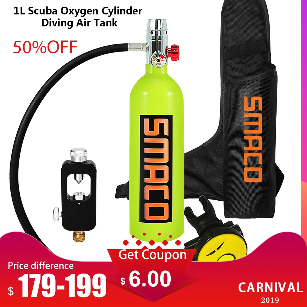 1Л кислородный баллон для дайвинга Воздушный бак респиратор запасной адаптер
