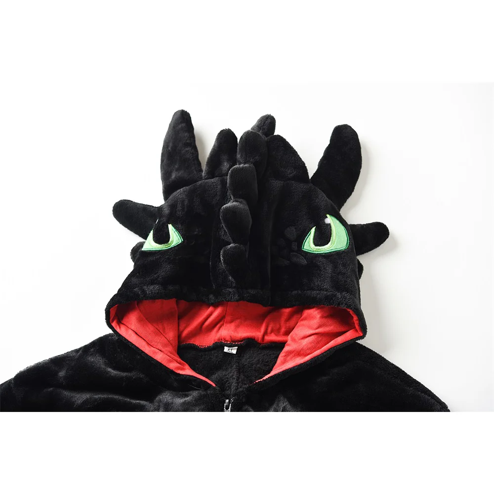 Anime Black Dragon Kugurumis Unisex Onesie Winter Warm Homewear Flannel Women Halloween Party Outfit Christmas Pajamas