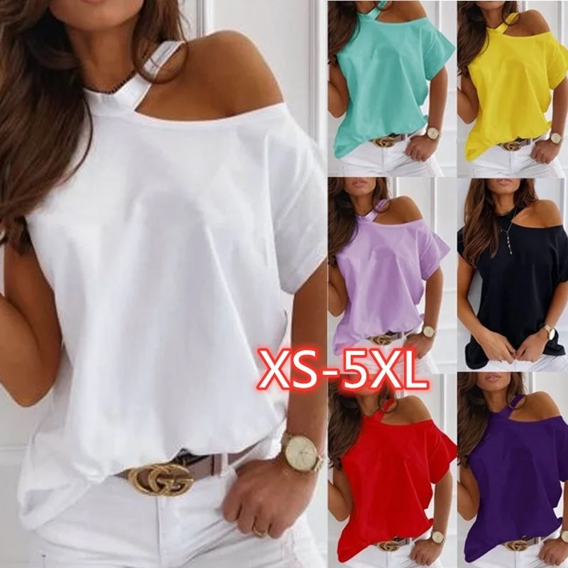 

Women Alphabet Printing Slim Short-Sleeve T-shirt Fashion New Plus Size Loose Comfortable Off Shoulder Sexy Short-Sleeve T-shirt