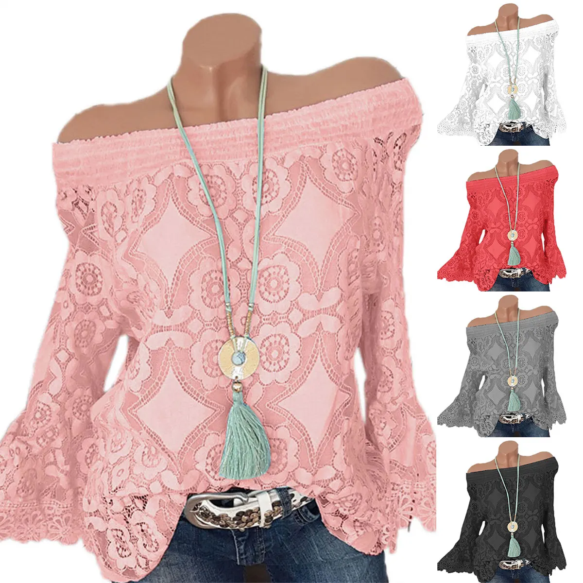 VICABO кружевная строчка сплошной цвет сексуальные женские футболки длинный рукав