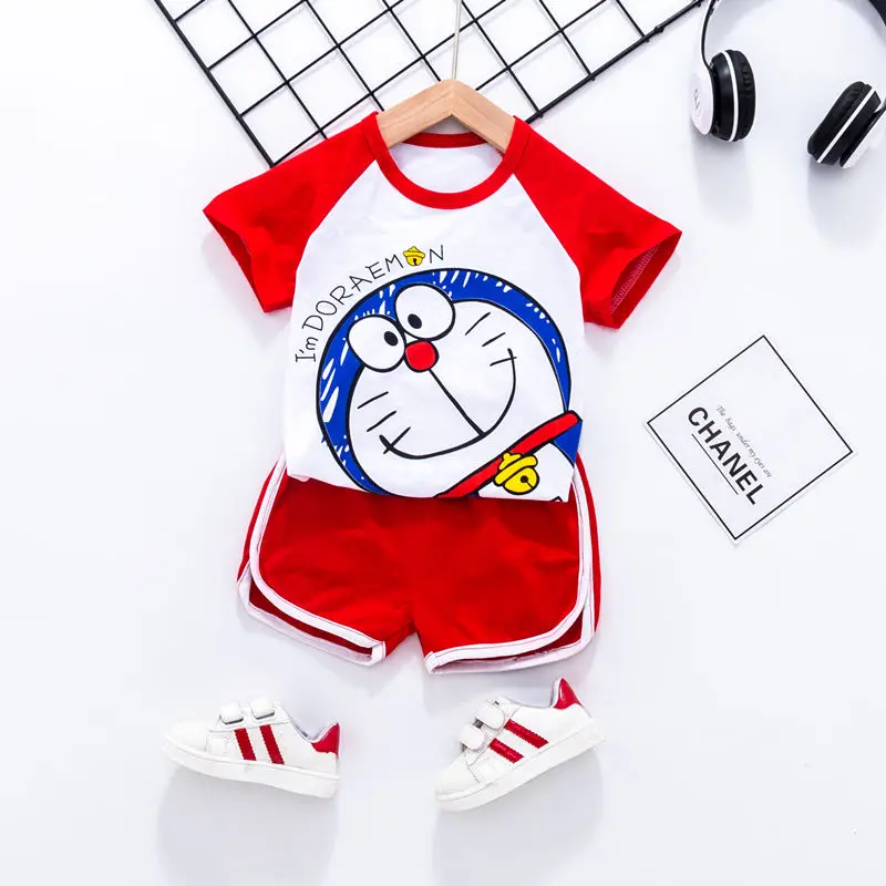 Дораэмон для маленьких мальчиков и Летняя Одежда девочек набор детской одежды