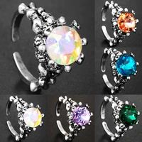 multi colors romantic big crystal engagement opening rings for women jewelry vintage fashion adjustable ring wedding gift