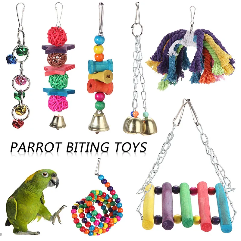 7 шт. попугай клюв игрушки птицы Жевательная подвесная клетка игрушка бусины