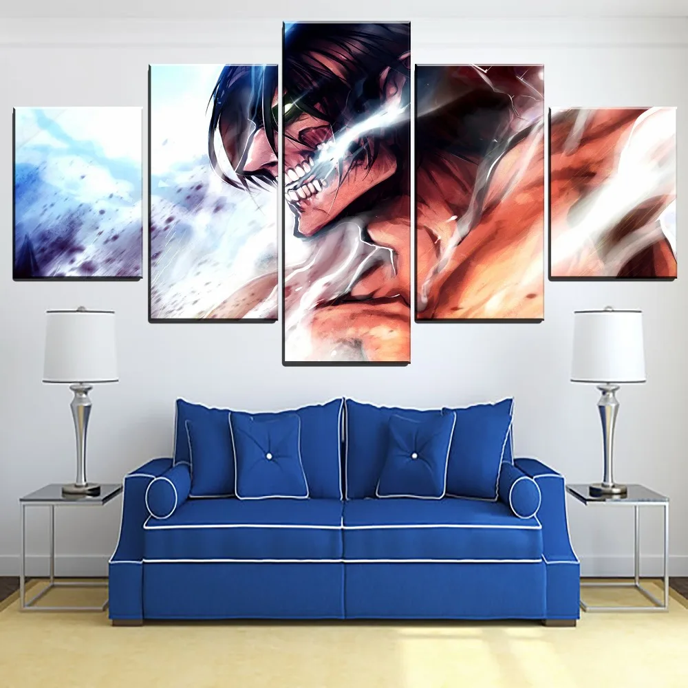 

5 Pcs Animation Movie Attack on Titan Eren Yeager Modular Poster Canvas HD Print Paintings Modern Wall Art Home Decor Pictures