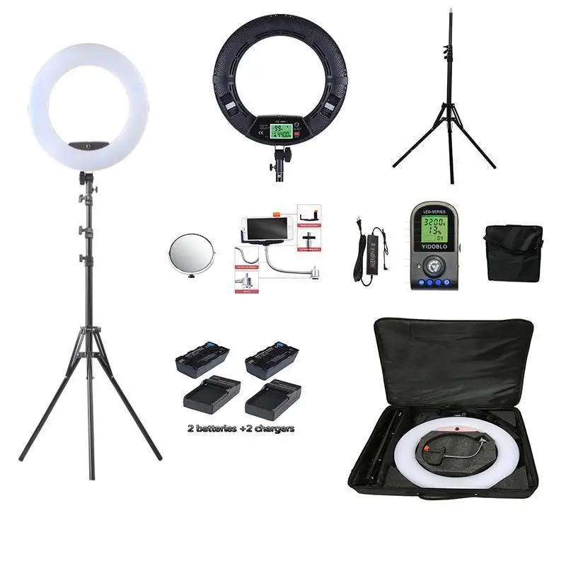 

Yidoblo FE-480II Bio-color Ring Lamp 480 LED Lamp Photography Beauty salon nail Makeup selfie Lighting + stand+bag + battery