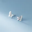 Элегантный 925 стерлингового серебра полые бабочка серьги-гвоздики для женщин, чешские циркониевые девочек серьги, модное ювелирное изделие для помолвки aretes