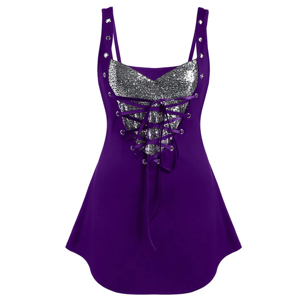 Женский топ без рукавов Rosegal готический Топ с блестками на шнуровке для вечеринок