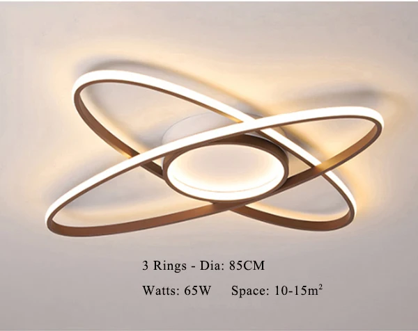 3 Rings Dia 85CM Новое поступление, коричневый светодиодный потолочный светильник для гостиной, кабинета, спальни, алюминиевый современный светодиодный потолочный светильник - Цвет абажура: 3 Rings Dia 85CM