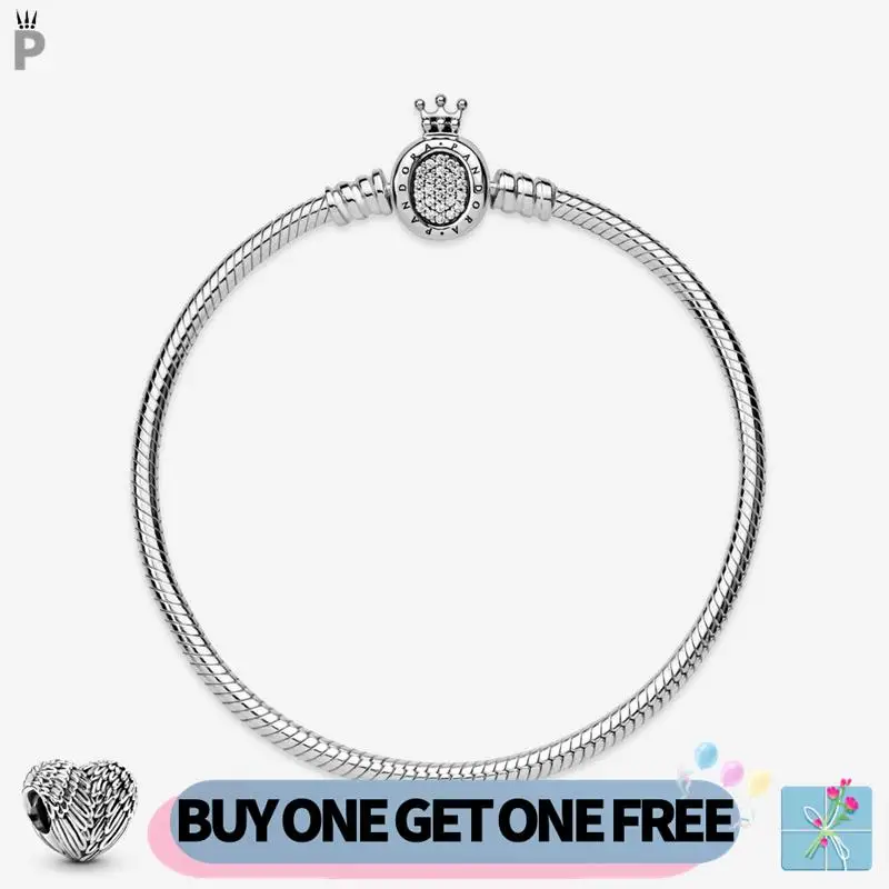 

NEW Authentic Original 925 Sterling Silver Charms Snake Chains Bracelet Beads Crown O Clasp DIY for Woman Fashion Gift Jewelry
