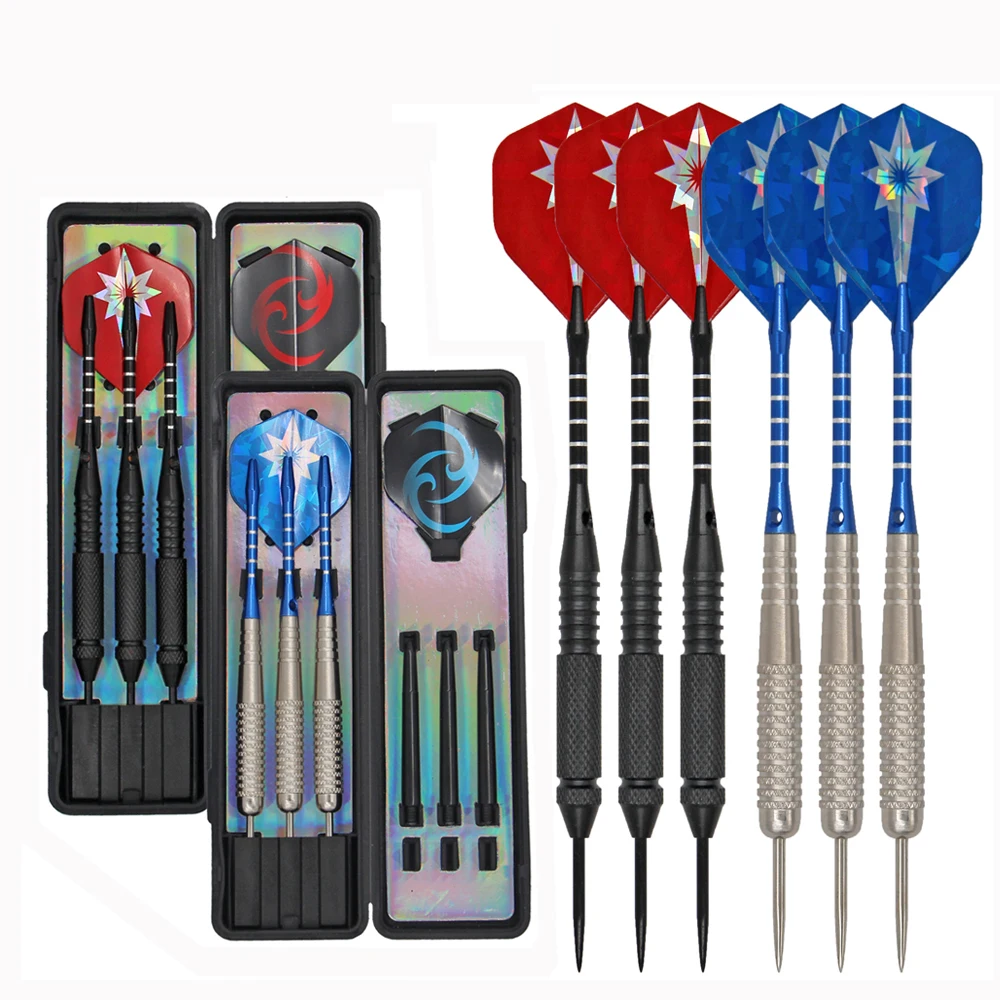 

6 Pcs 21g Steel Tip Professional Darts with Steel Dart Shafts 6 Replace PET Flights Shaft for Indoor Sporting Game