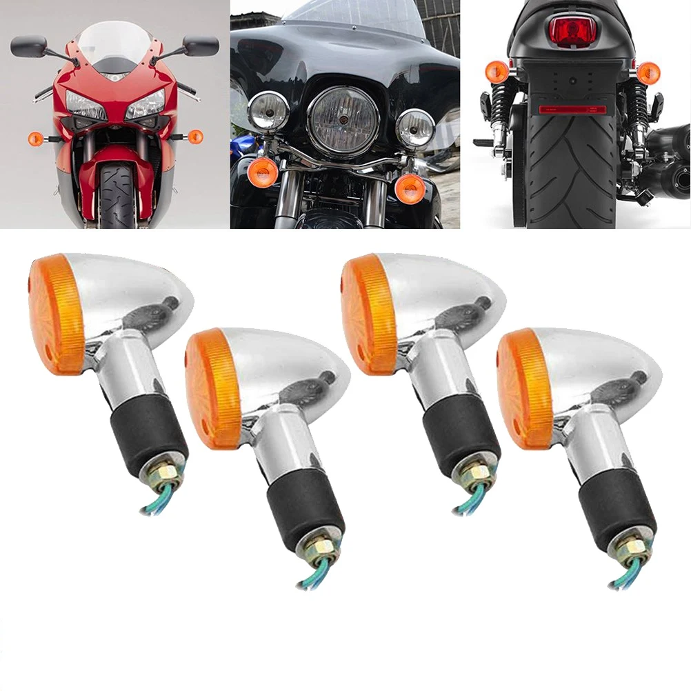 Motorcycle Turn Signals Universal Chrome-Bullet Front Rear Signal Lights for Honda Harley Bobber Chopper Cruiser Yamaha(4 P | Автомобили и