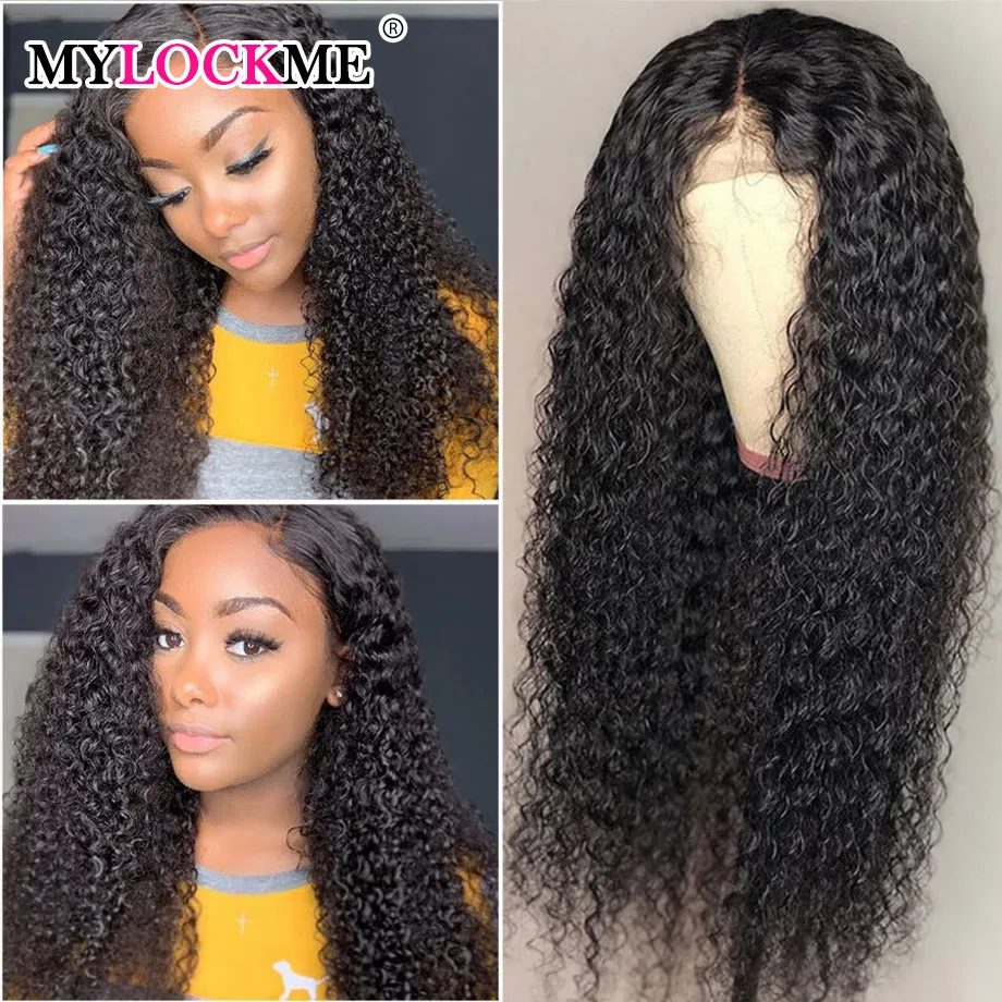 

Kinky Curly Hair 13X4 Human Hair Lace Front Wigs For Black Women Brazilian Natural Hair 100% Pre-Plucked Curly Wig MYLOCKME