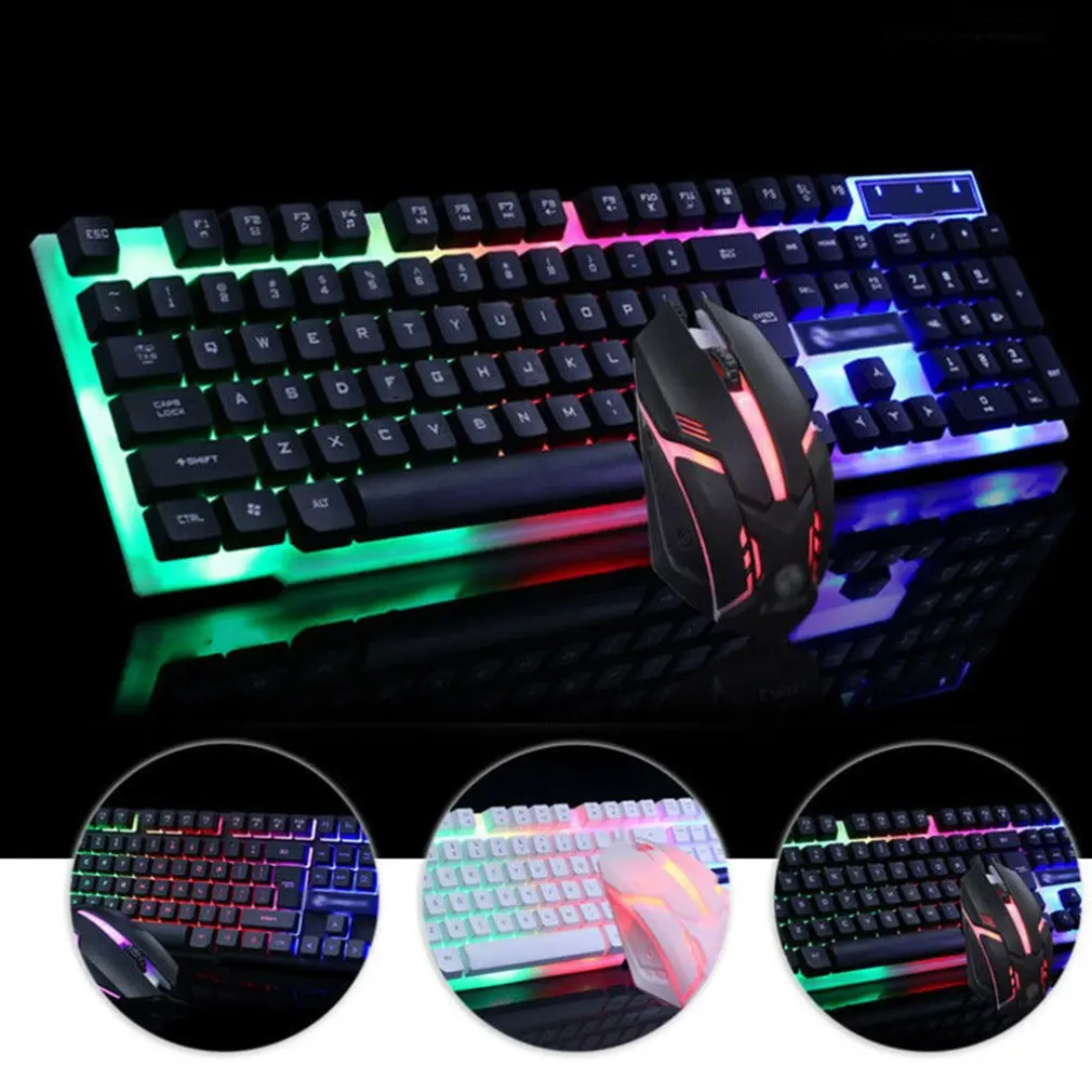 

Wired Mechanical Keyboard Led Glowing Computer Desktop Mouse Game Suite Usb 104 Keycaps Computer Game Keyboards