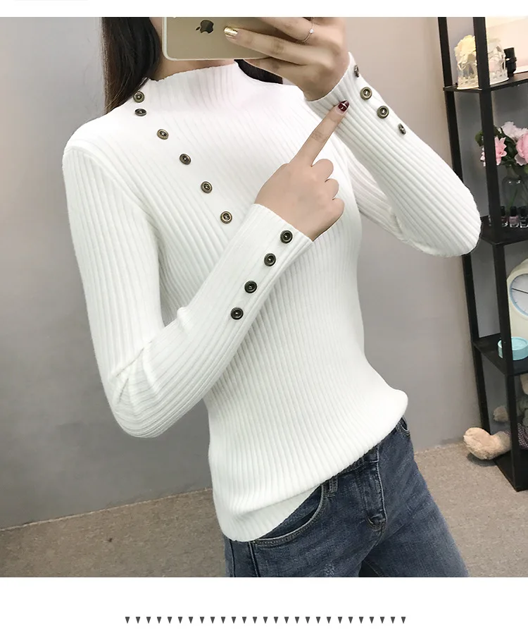 Thick Core-Spun Yarn Sweater Autumn And Winter New Style Half-Turtle-Neck Pullover Slim Fit Slimming Long-Sleeve Knit Base Shirt | Женская