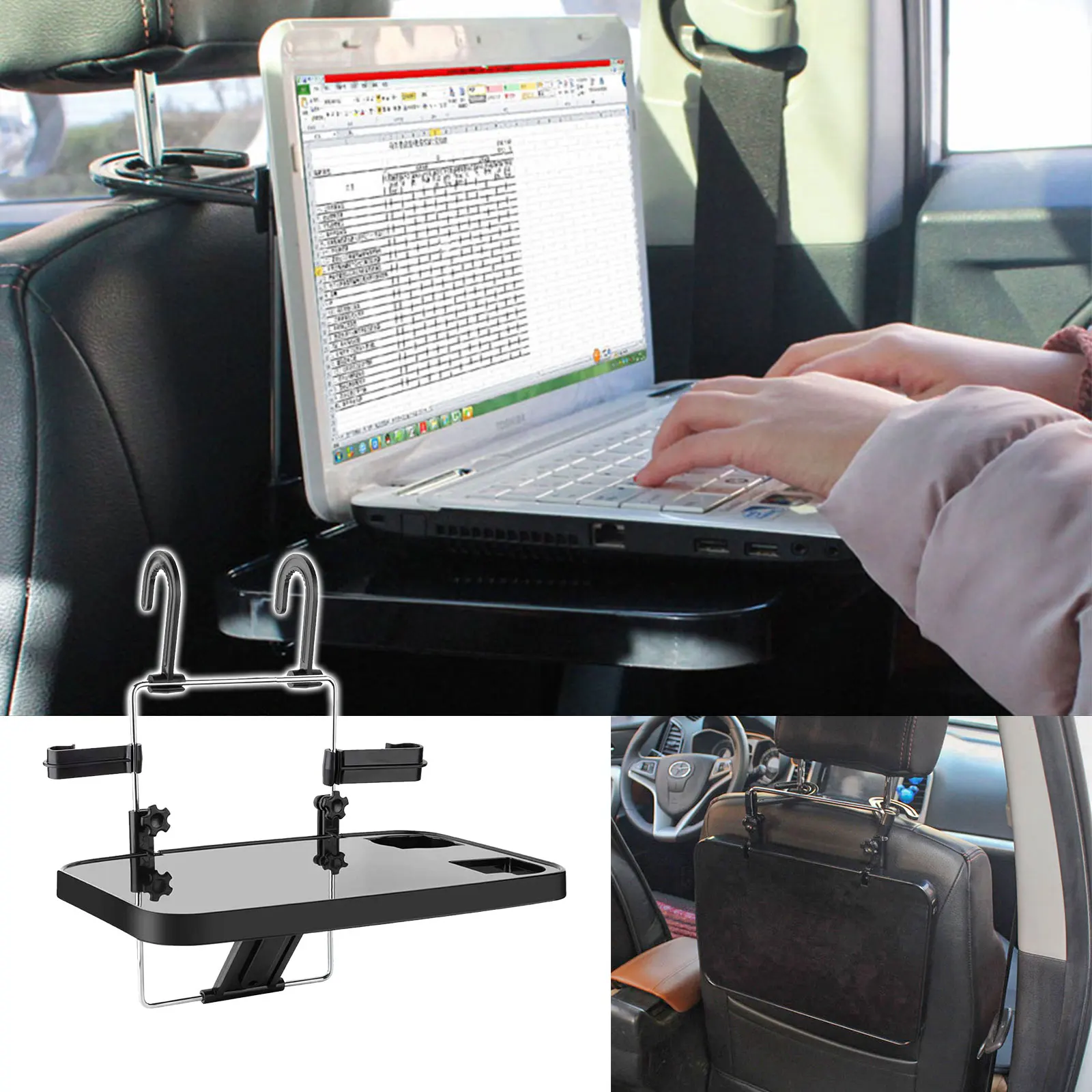 

Multi-Functional Foldable Car Tray for Steering Wheel Or Back Seat Portable Table Sturdy and Can Be Used As Car Laptop Table