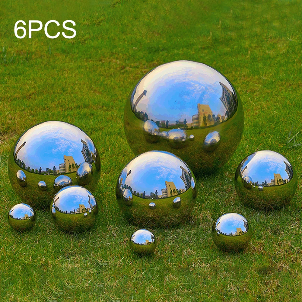 

6pcs Mirror Polished Home Decor Sturdy Shiny Reflective Gazing Ball Silver Ornament Hotel Durable Stainless Steel 50-150mm Globe