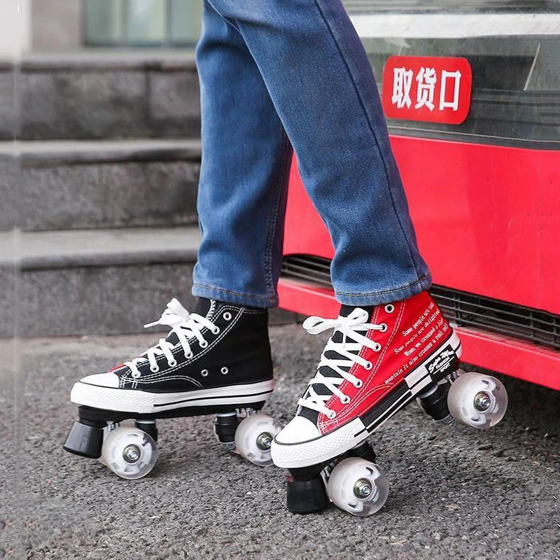 

Black+Red Black+Yellow Summer Breathable Roller Skates Shoes Flash Wheel Quad Sneakers Outdoor Training Man Woman Skating
