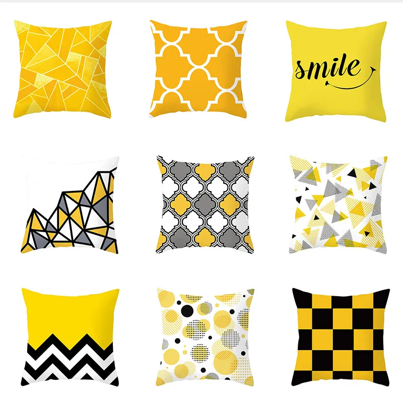 

Yellow Geometric Cushion Cover 45x45 Polyester Double Sided Pillowcovers Decorative Throw Pillows Nordic Home Decor Pillow Cases