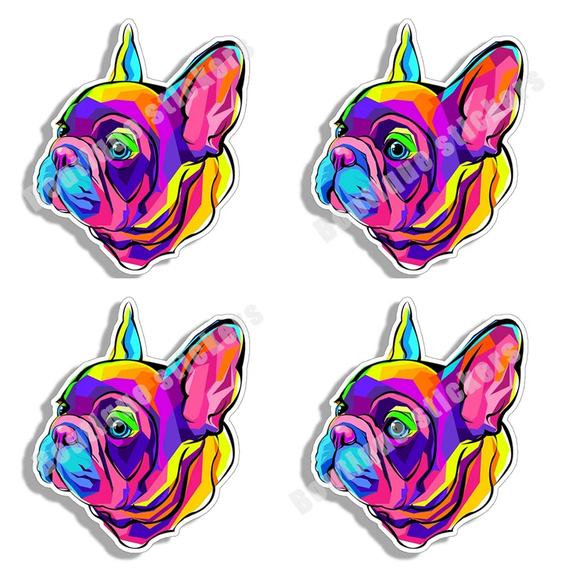 

4X Colorful Frenchie Sticker French Bulldog Dog Cup Car Vehicle Window Bumper Sticker Car Motorcycle Decal Notebook Trolley Case