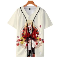 solid baseball jersey cosplay anime kakegurui t shirt short sleeve streetwear top shirts button cardigan unisex sport clothes