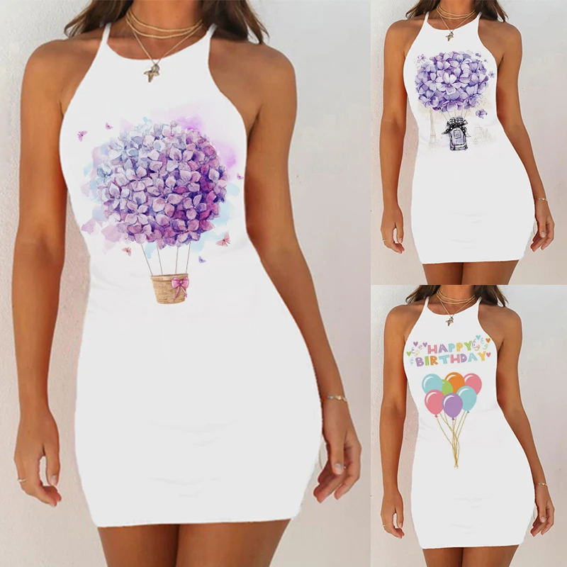 Платье женское летнее облегающее без рукавов с принтом воздушных шаров|Женские