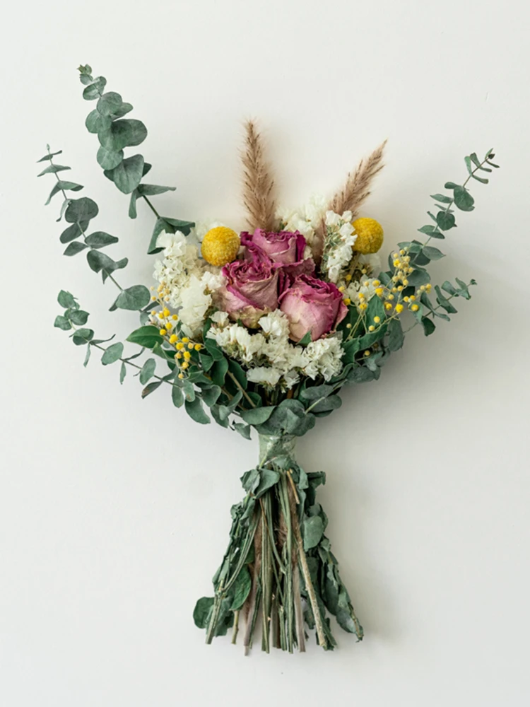 

Eternal Rose Natural Dried Flower Bouquet Preserved Plants Eucalyptus Leaves,Table Art Artificial Orchids For Home Decoration