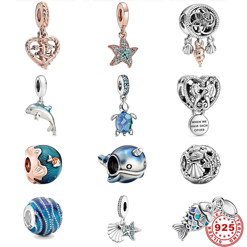S925 Подвески серебряного цвета Fit оригинальный браслет Pandora океанская серия