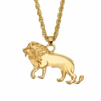 golden lion pendant necklace mens hip hop punk jewelry