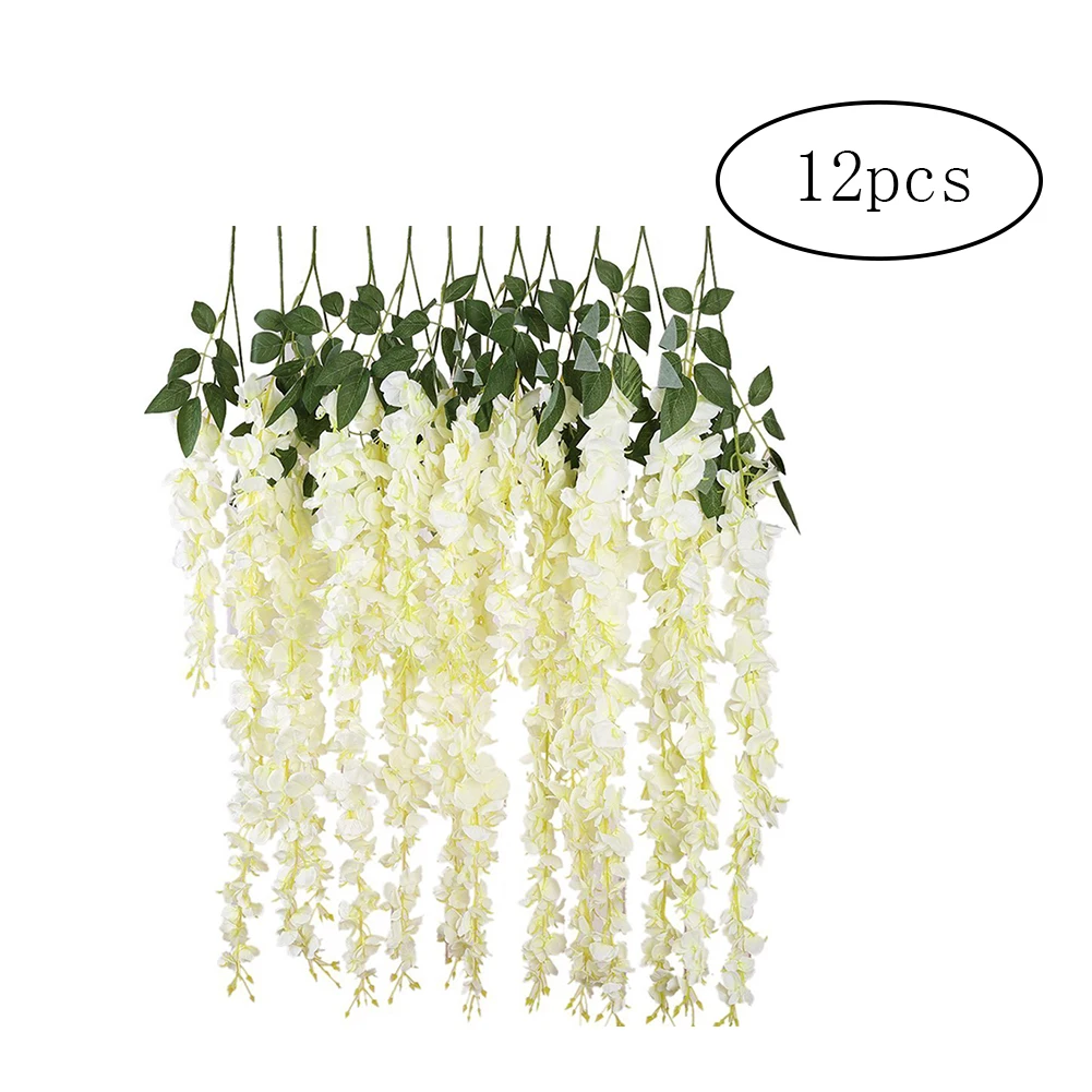 

Artificial Rattan Hanging Flowers 12pcs For Wall Decoration Rattan Fake Plants Leaves Garland Romantic Wedding Home Decoration
