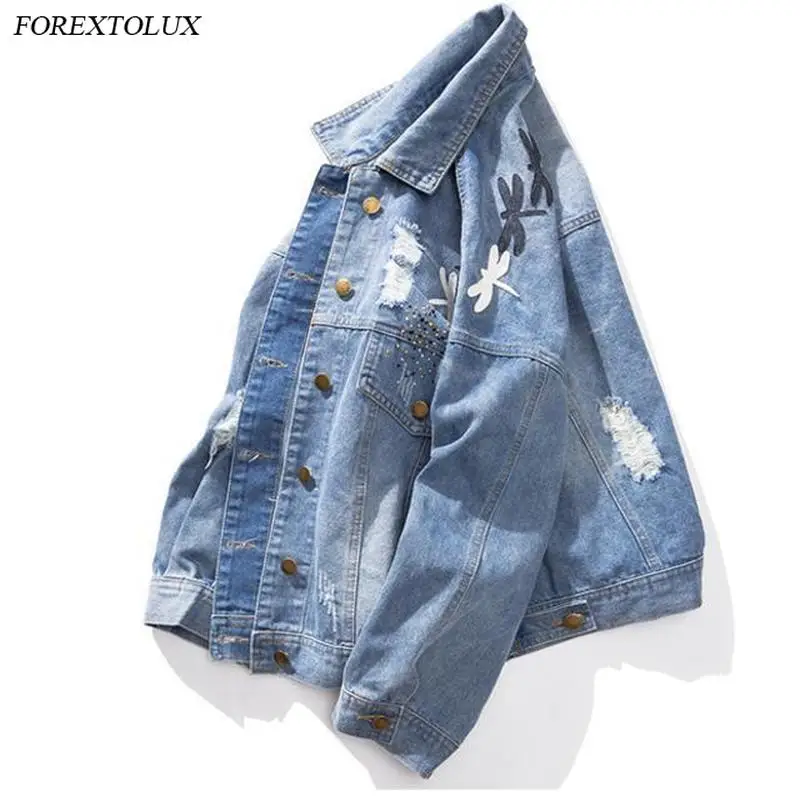 Куртка женская джинсовая с вышивкой стрекозы свободная модная уличная одежда из