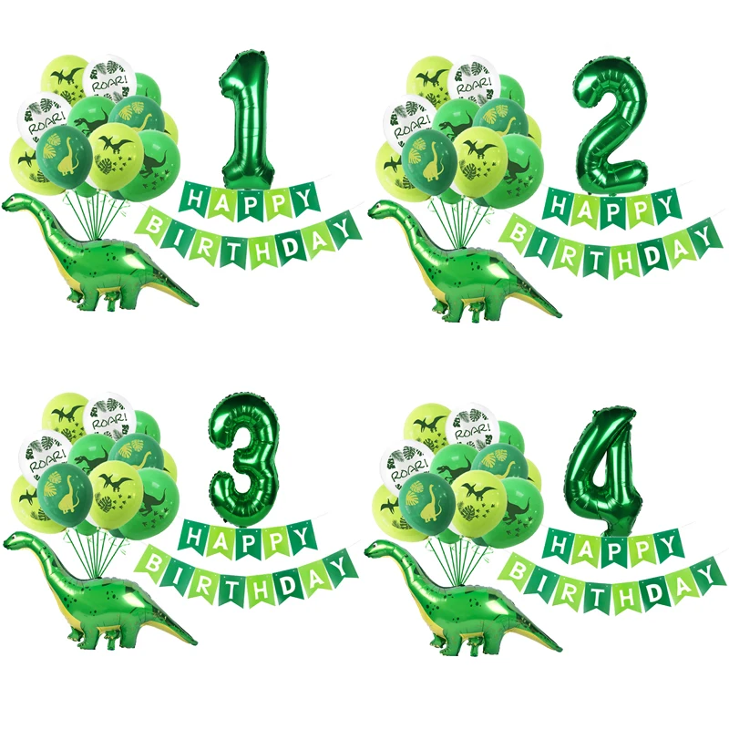 23pcs Dinosaur Latex Balloons Boys Green Happy Birthday Banner Number Balls dino theme kids Wild one Birthday Party Decorations