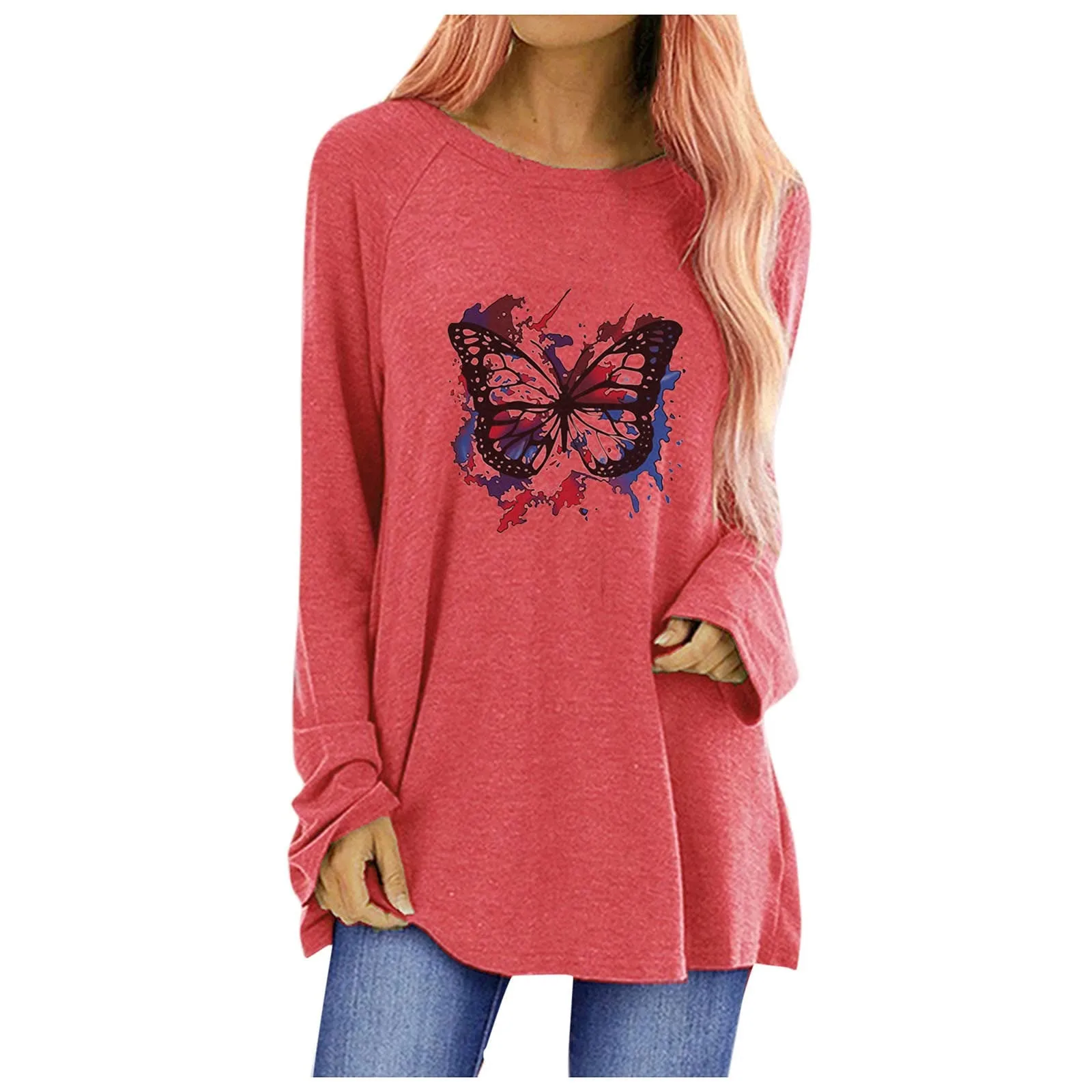 Women's Tunic Oversized Long Sleeve Giraffe Round Neck Printed T-shirt Summer Graphic Loose T-shirt Top 2021 New Осенняя Одежда