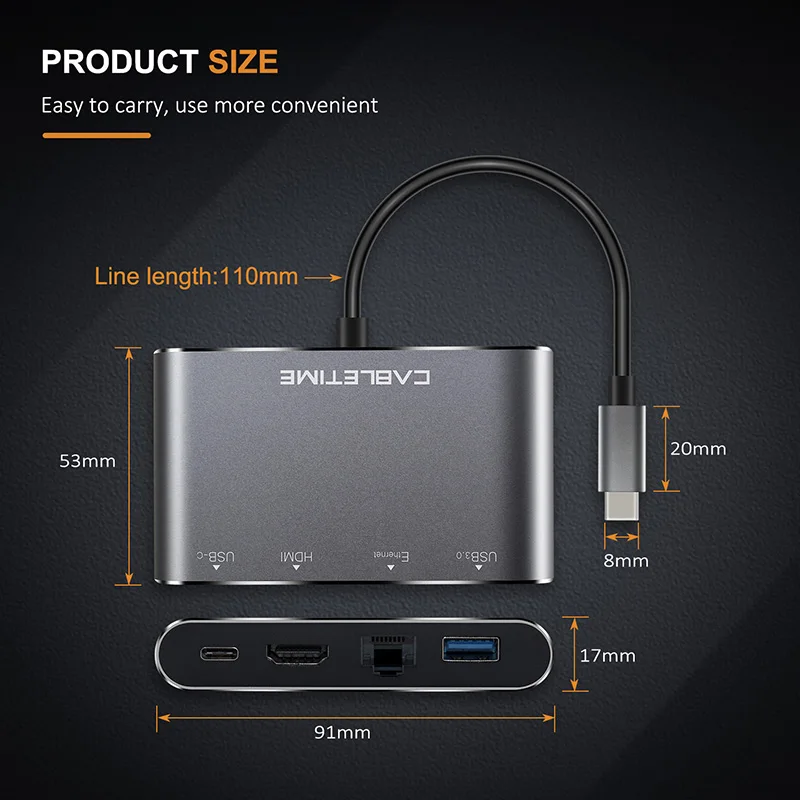 Кабель USB C высокого качества концентратор type C 3,1-3 порта USB 3,0 с usb type C 4 в 1 концентратор для ноутбука Windows samsung C039
