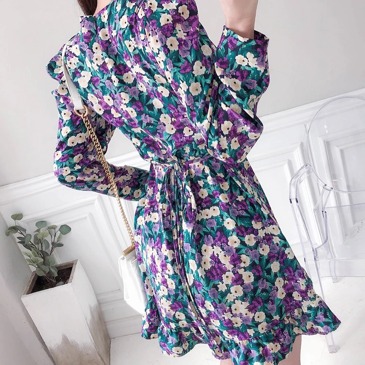 

New Spring Summer Elegant Vintage V-neck Mini Dress Women Slim Waist Floral Print Short Sleeve Female Bandage Dresses Vestidos