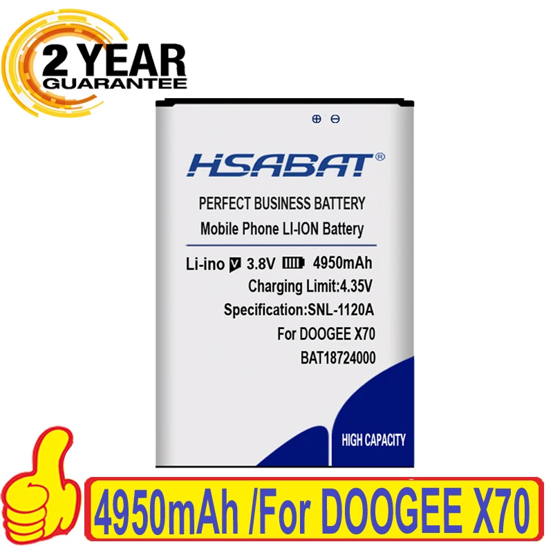 100% Оригинальный аккумулятор HSABAT 4950 мАч BAT18724000 Для DOOGEE X70|Аккумуляторы для