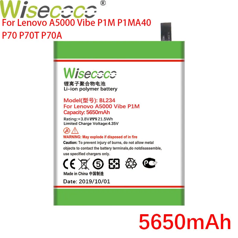 WISECOCO 5650 мАч BL234 батарея для Lenovo A5000 Vibe P1M P1MA40 P70 P70t T P70A A мобильный телефон с номером