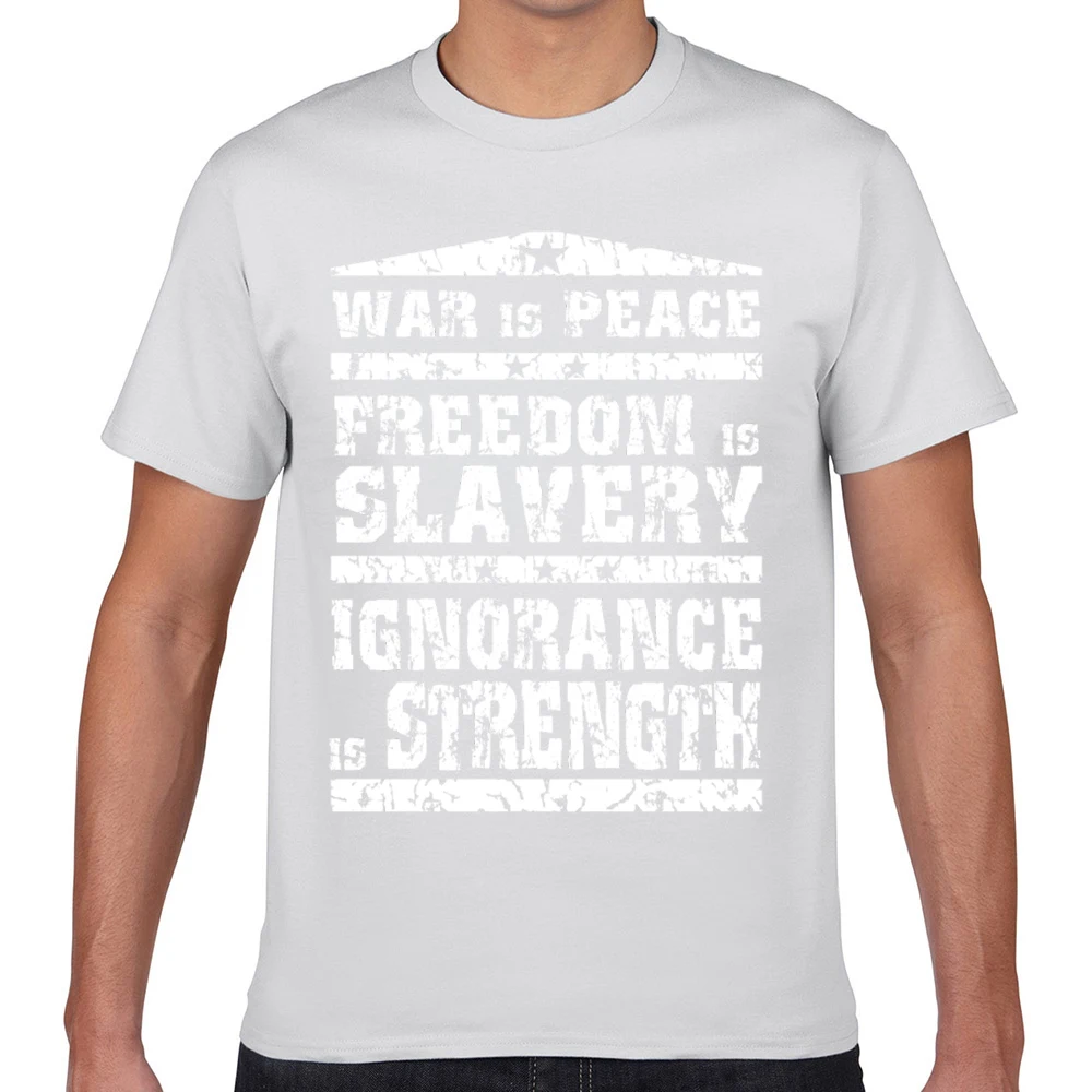 Мужская футболка с надписью war is peace Basic Black Geek Хлопковая мужская XXX модель 1984 года |